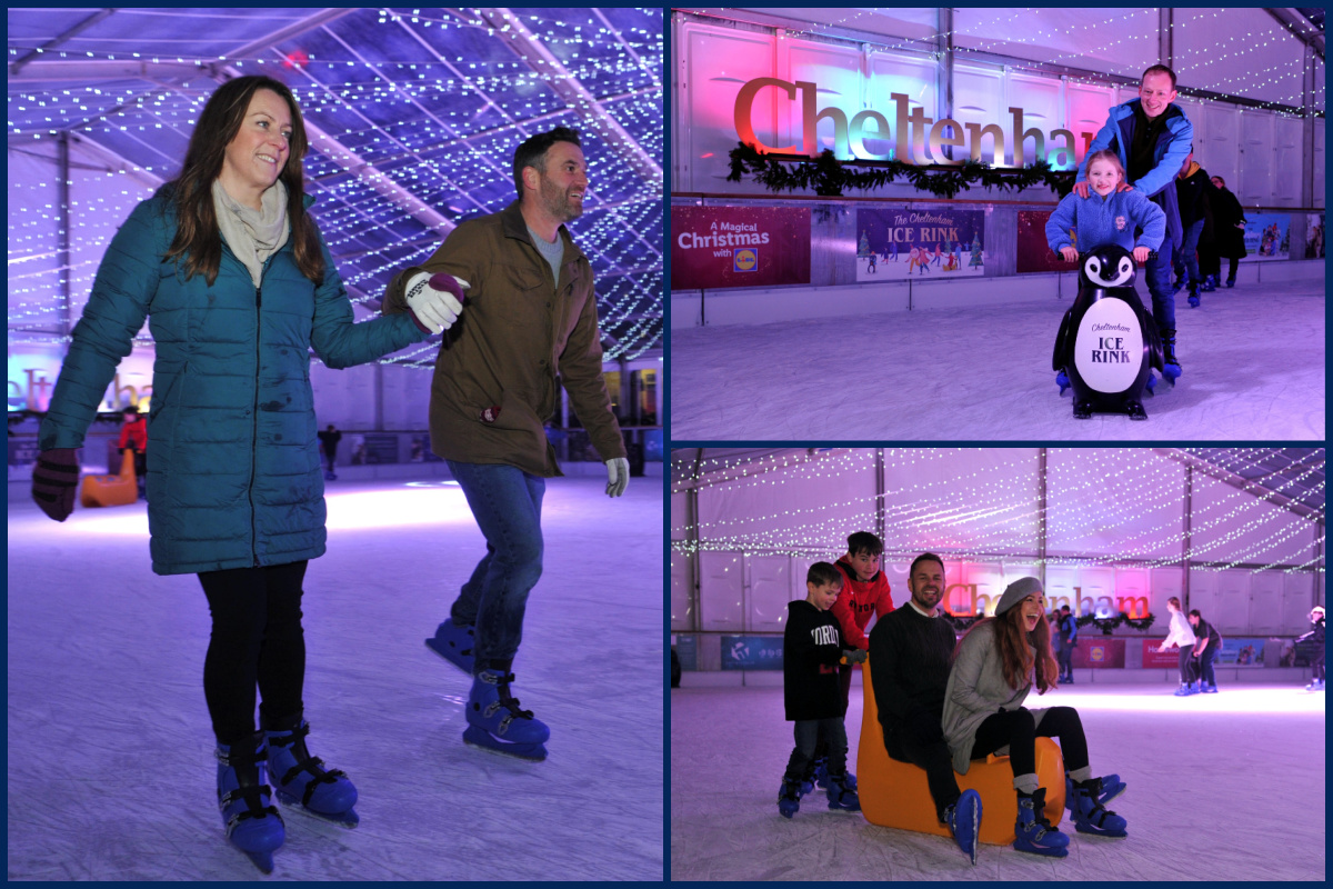 Collage of images of friends and family skating at Cheltenham Ice Rink, photographed by Mikal Ludlow Photography.